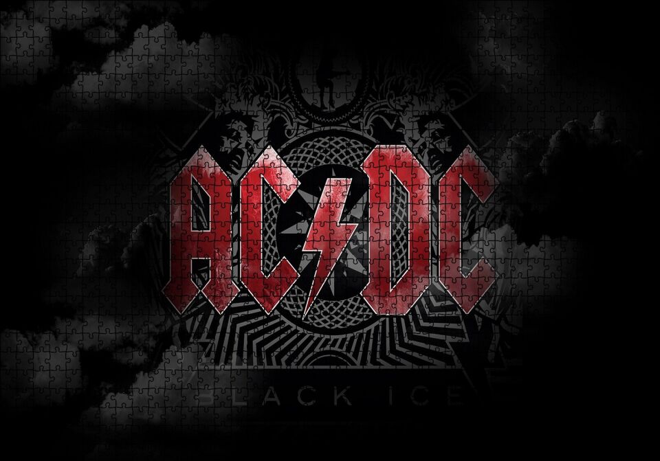 ACDC Logo Karanlık Mod Puzzle Yapboz MDF Ahşap 1000 Parça 49 cm X 68 cm