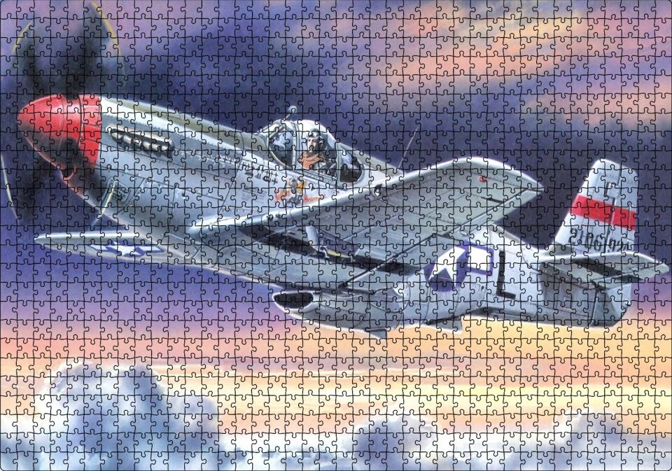 ikinci Dünya Savaşı Saldırı Uçağı ve Bulutlu Gökler Puzzle Yapboz MDF Ahşap 1000 Parça 49 cm X 68 cm