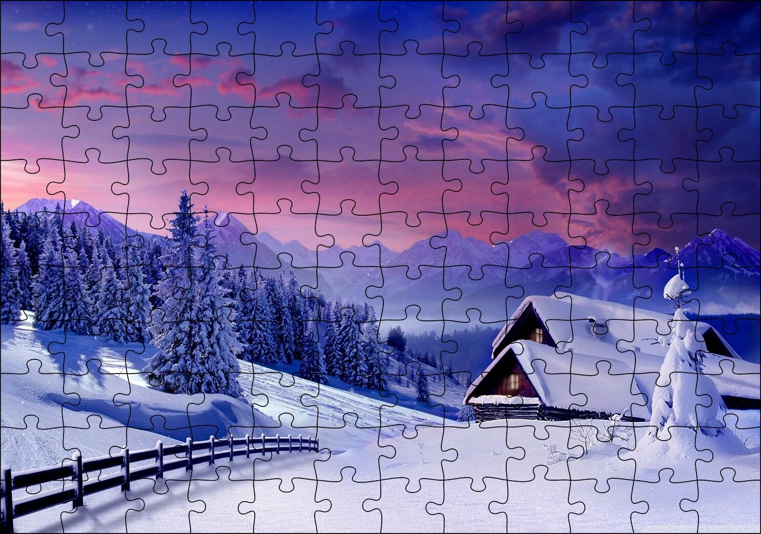 Karlar Altında Doğa ve Ev Puzzle Yapboz MDF Ahşap