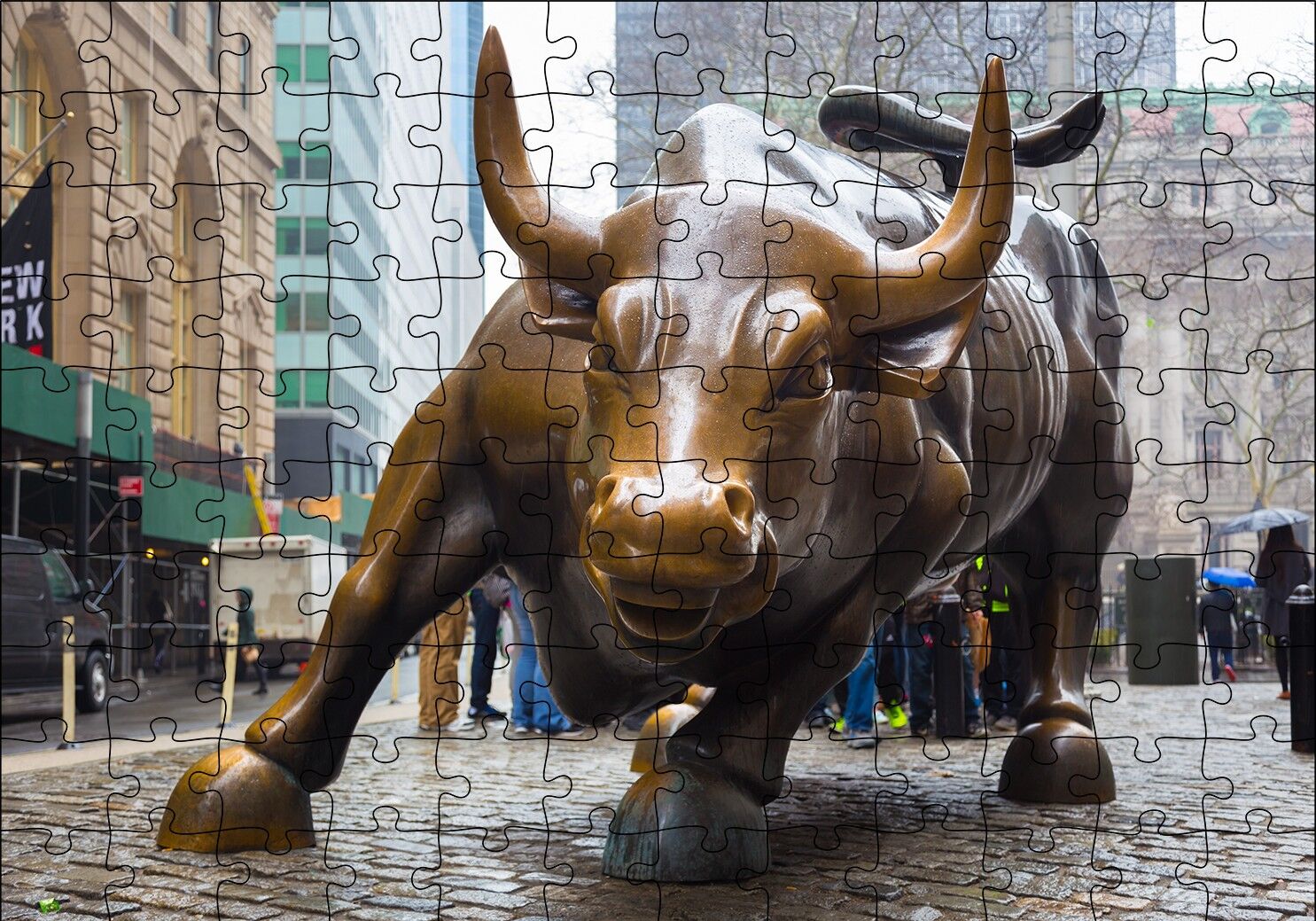 Manhattan Wall Street Önü Boğa Heykeli Puzzle Yapboz MDF Ahşap 120 Parça 24 cm X 34 cm