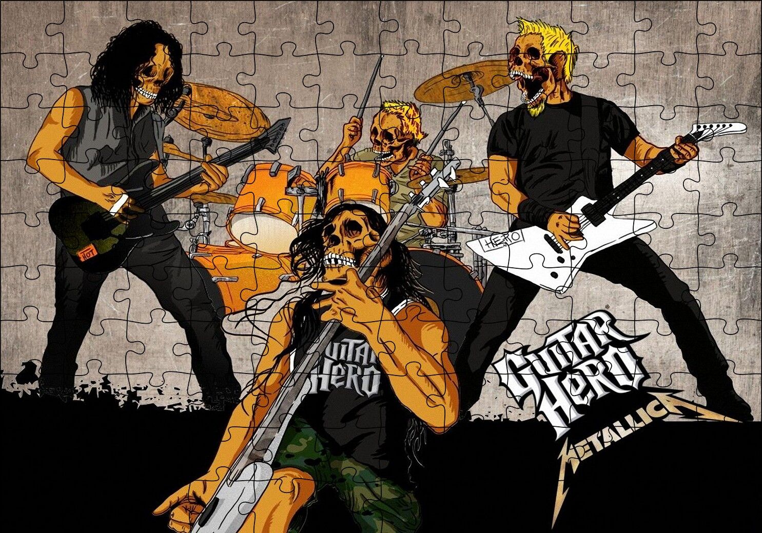 Metallica Guitar Hero Kuru Kafalar Puzzle Yapboz MDF Ahşap