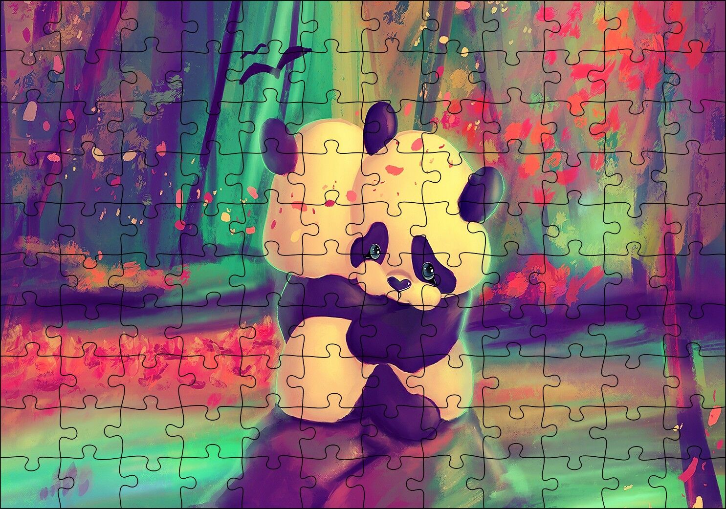 İki Pandanın Kucaklaşması Doğa Yağlı Boya Resmi Puzzle Yapboz MDF Ahşap 120 Parça 24 cm X 34 cm