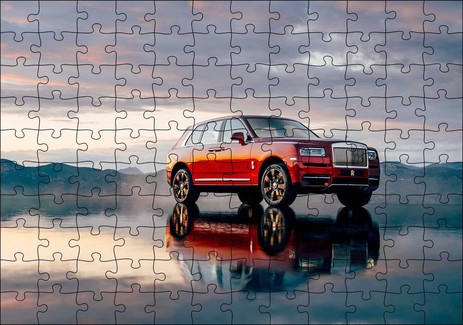 Rollsroyce Cullinan Kırmızı Işıltılı Görseli Puzzle Yapboz MDF Ahşap 120 Parça 24 cm X 34 cm