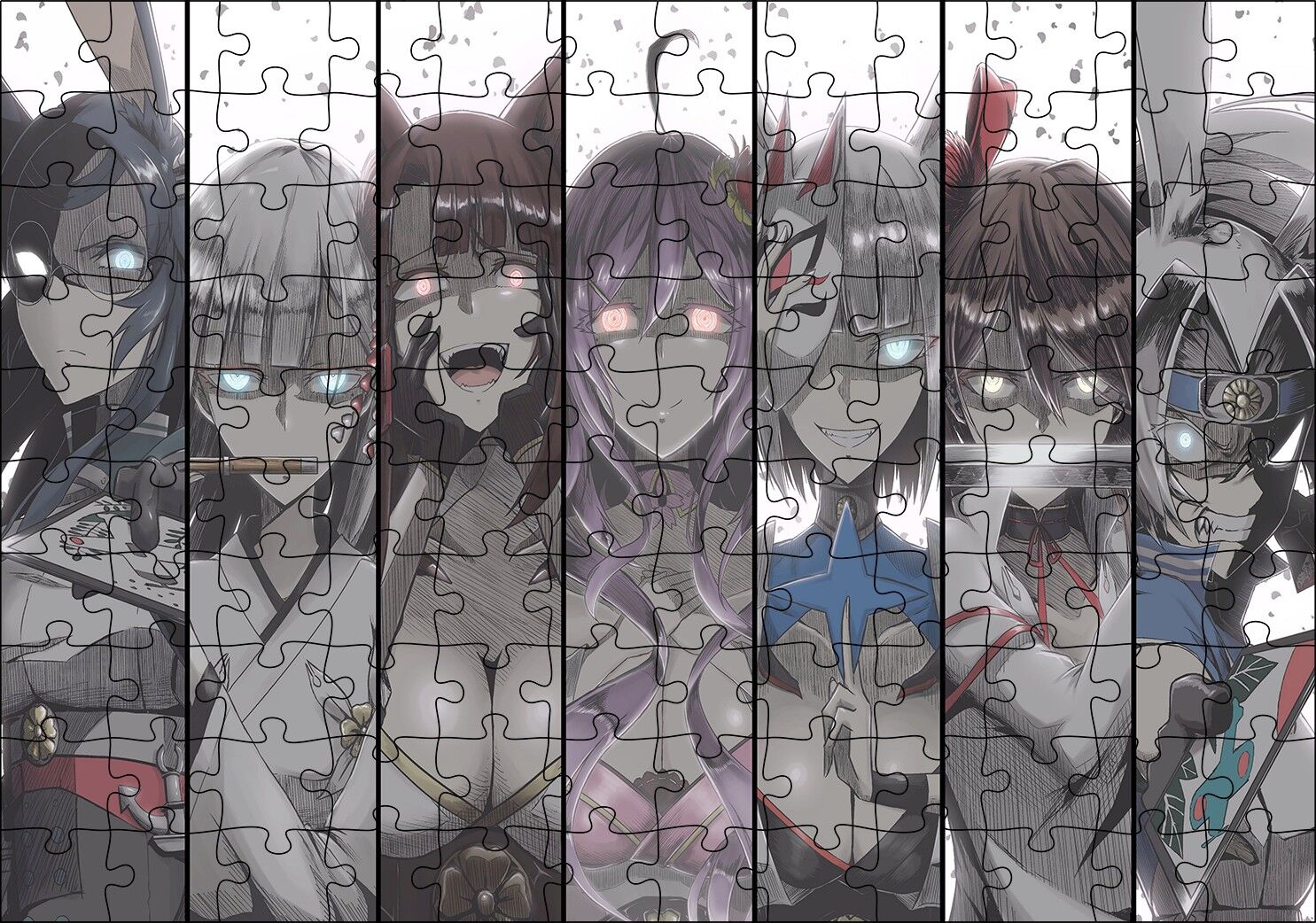 Anime Karakteri Kızlar Bir Arada Puzzle Yapboz MDF Ahşap 120 Parça 24 cm X 34 cm