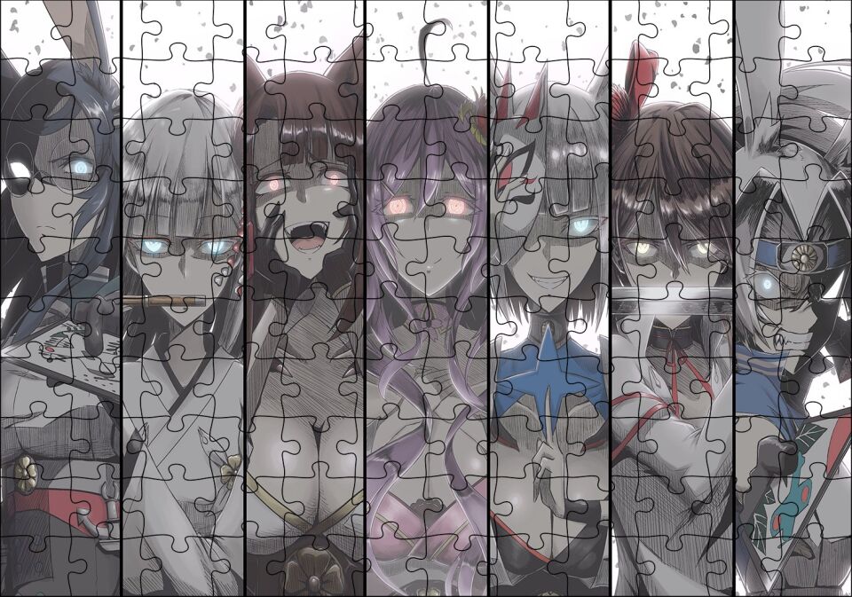 Anime Karakteri Kızlar Bir Arada Puzzle Yapboz MDF Ahşap 120 Parça 24 cm X 34 cm