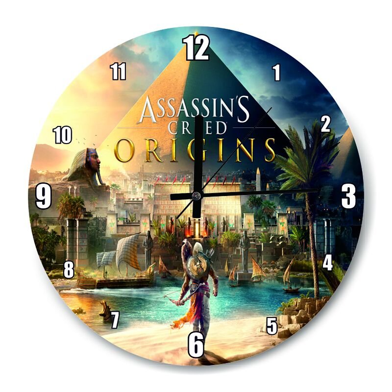 Assassins Creed Origins Egypt  Mdf Ahşap Duvar Saati 30 cm Çap