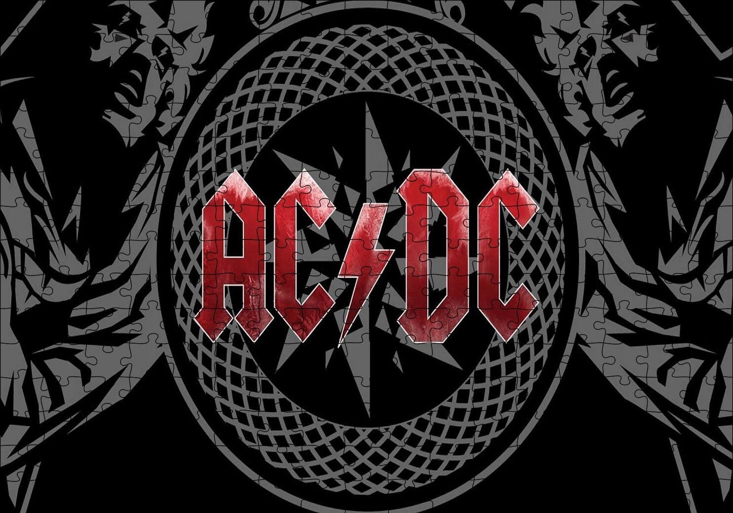 ACDC Logo Üyeler Arka Planda Puzzle Yapboz MDF Ahşap 255 Parça 34 cm X 49 cm