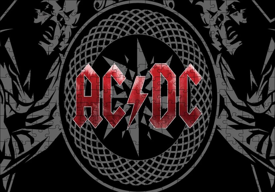 ACDC Logo Üyeler Arka Planda Puzzle Yapboz MDF Ahşap 255 Parça 34 cm X 49 cm
