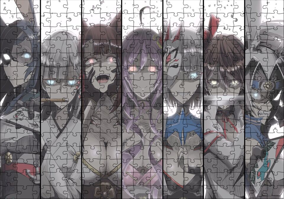 Anime Karakteri Kızlar Bir Arada Puzzle Yapboz MDF Ahşap 255 Parça 34 cm X 49 cm