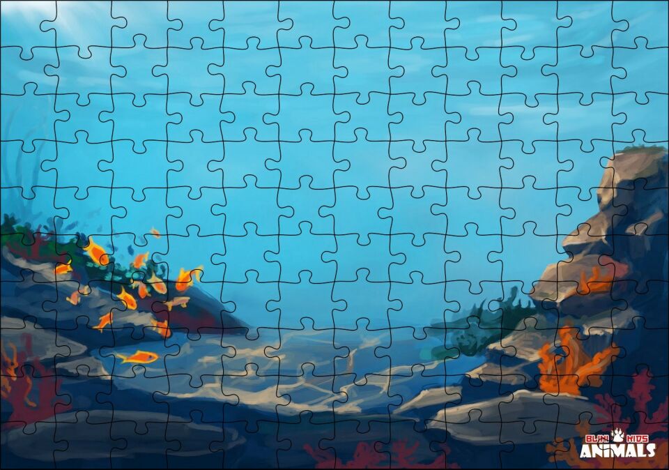 Okyanus Dibinde Turuncu Balıklar Kum ve Kayalar Puzzle Yapboz MDF Ahşap