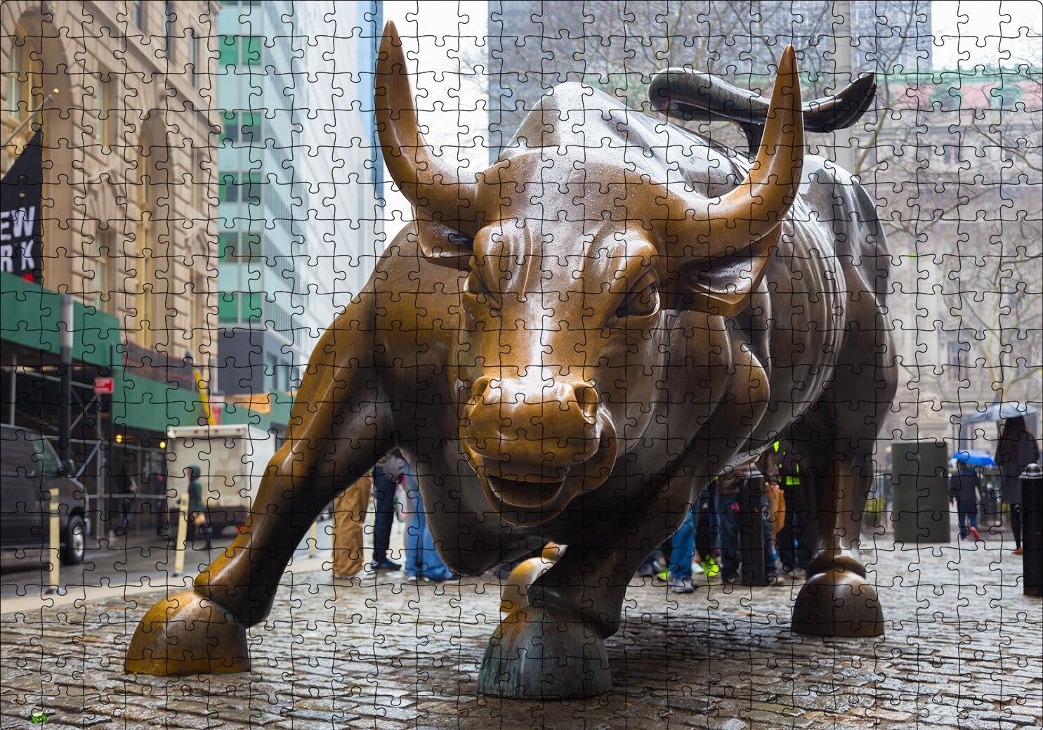 Manhattan Wall Street Önü Boğa Heykeli Puzzle Yapboz MDF Ahşap 500 Parça 49 cm X 68 cm