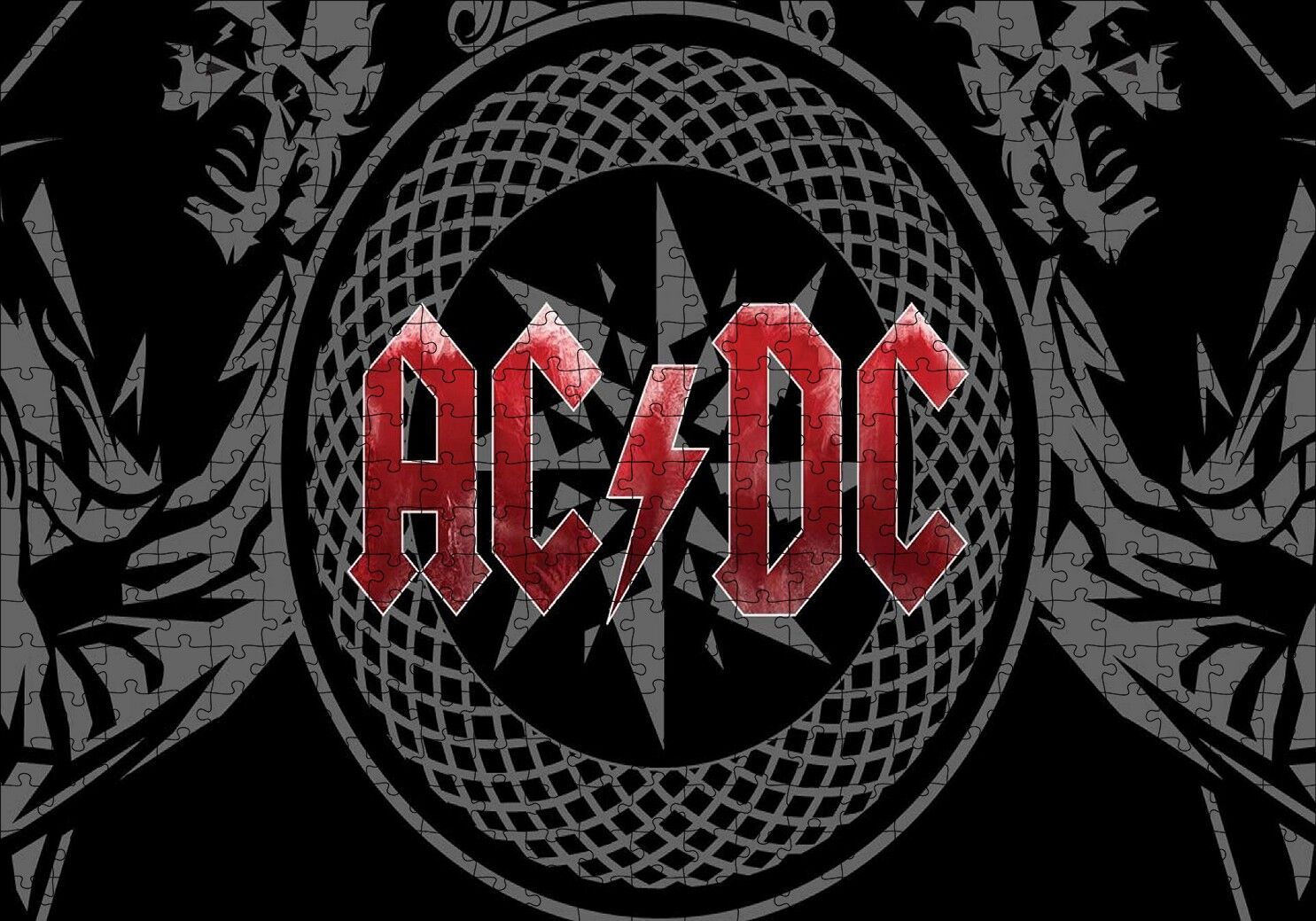 ACDC Logo Üyeler Arka Planda Puzzle Yapboz MDF Ahşap 500 Parça 49 cm X 68 cm