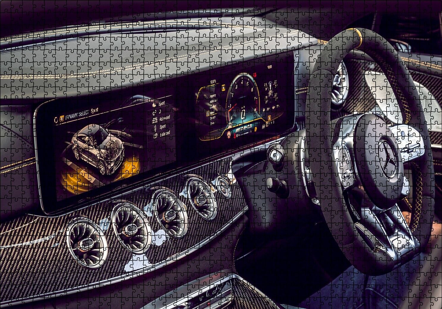 Mercedes AMG GT 63 S 4 Matic Kokpit Puzzle Yapboz MDF Ahşap 1000 Parça 49 cm X 68 cm