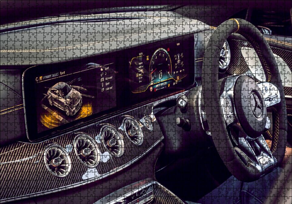 Mercedes AMG GT 63 S 4 Matic Kokpit Puzzle Yapboz MDF Ahşap 1000 Parça 49 cm X 68 cm