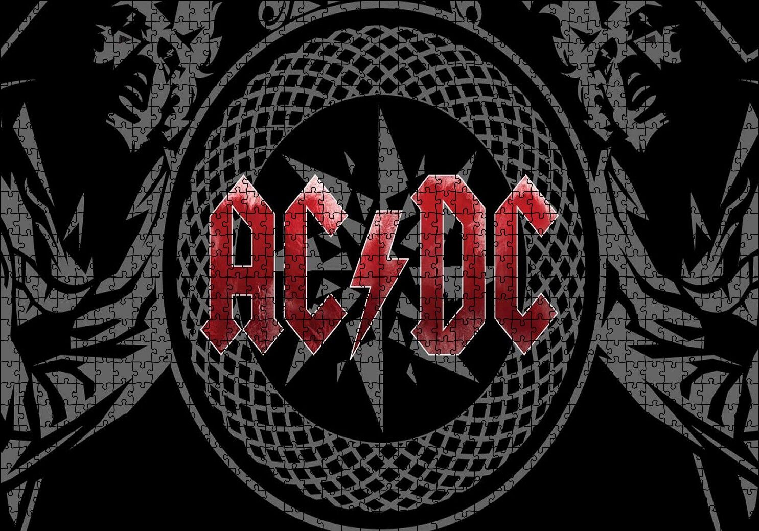 ACDC Logo Üyeler Arka Planda Puzzle Yapboz MDF Ahşap 1000 Parça 49 cm X 68 cm