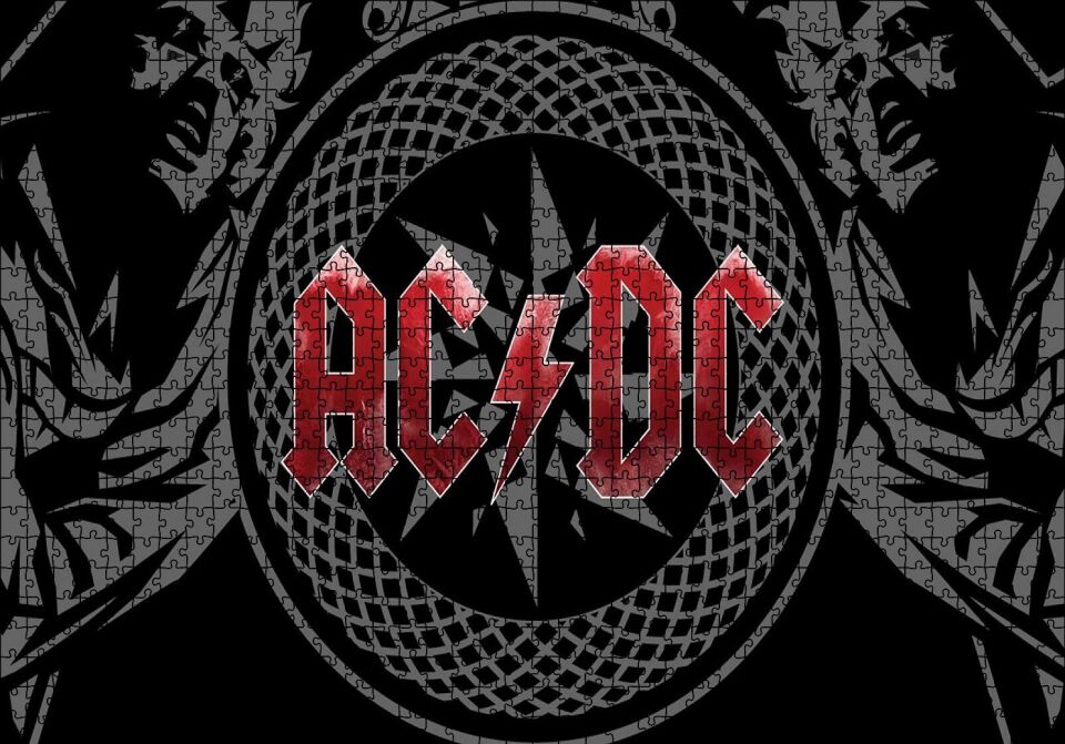 ACDC Logo Üyeler Arka Planda Puzzle Yapboz MDF Ahşap 1000 Parça 49 cm X 68 cm