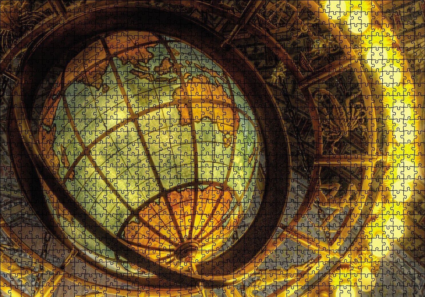 Dünya Model Küre ve Etrafında Burçlar Puzzle Yapboz MDF Ahşap 1000 Parça 49 cm X 68 cm