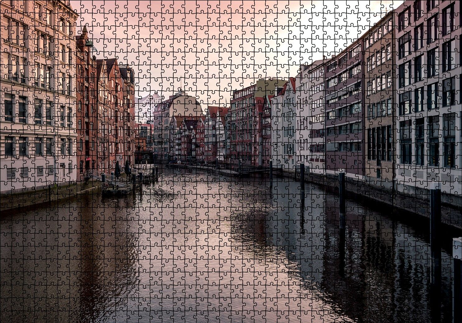 Kanal ve Etrafındaki Binalar Puzzle Yapboz MDF Ahşap 1000 Parça 49 cm X 68 cm