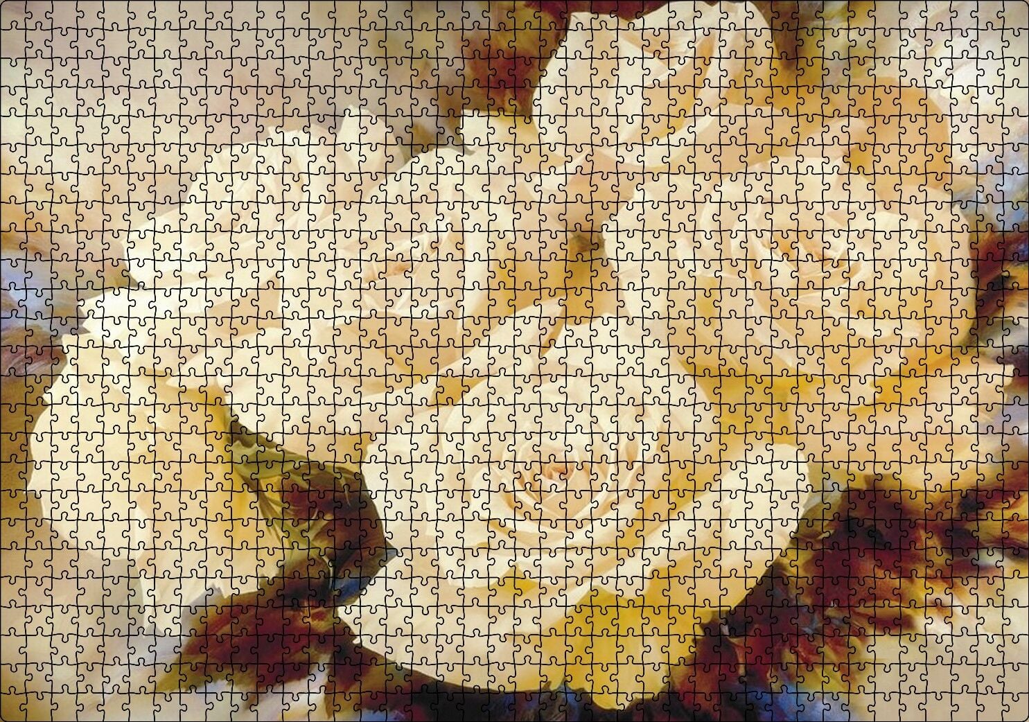 Beyaz Güller Yağlı Boya Puzzle Yapboz MDF Ahşap 1000 Parça 49 cm X 68 cm