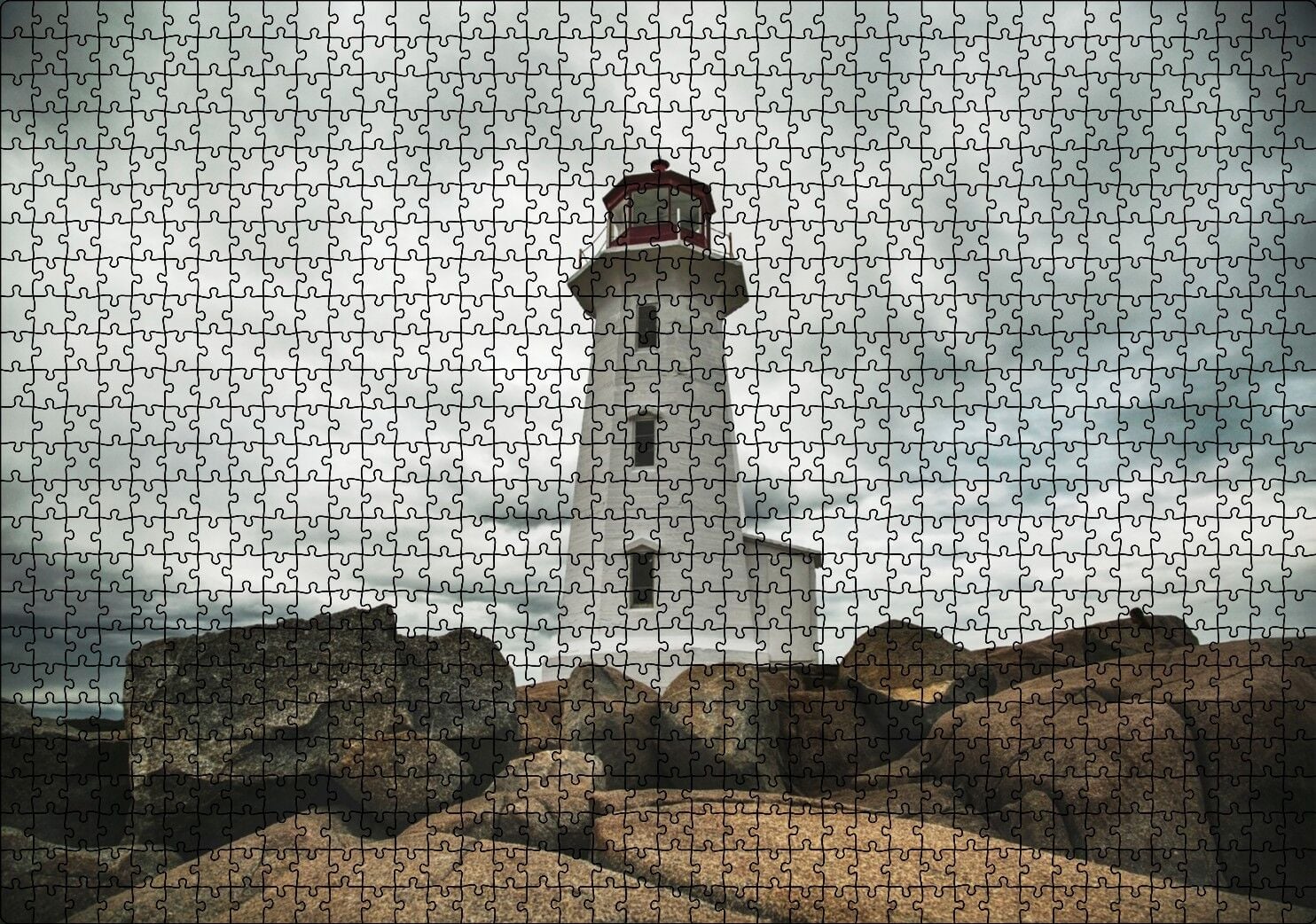 Kayalıklar Deniz Feneri ve Bulutlu Gökler Puzzle Yapboz MDF Ahşap 1000 Parça 49 cm X 68 cm