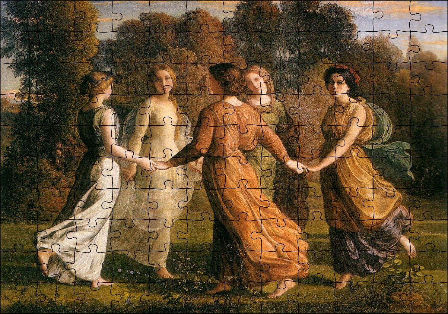 Louis Janmot Bahçede Çember Halindeki Genç Kızlar Puzzle Yapboz MDF Ahşap 120 Parça 24 cm X 34 cm