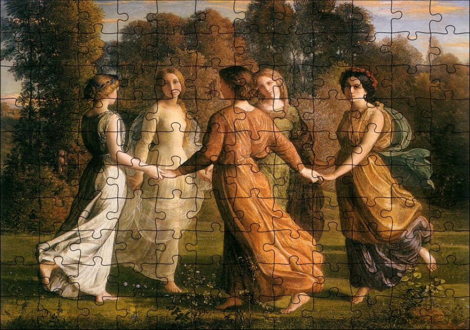 Louis Janmot Bahçede Çember Halindeki Genç Kızlar Puzzle Yapboz MDF Ahşap 120 Parça 24 cm X 34 cm