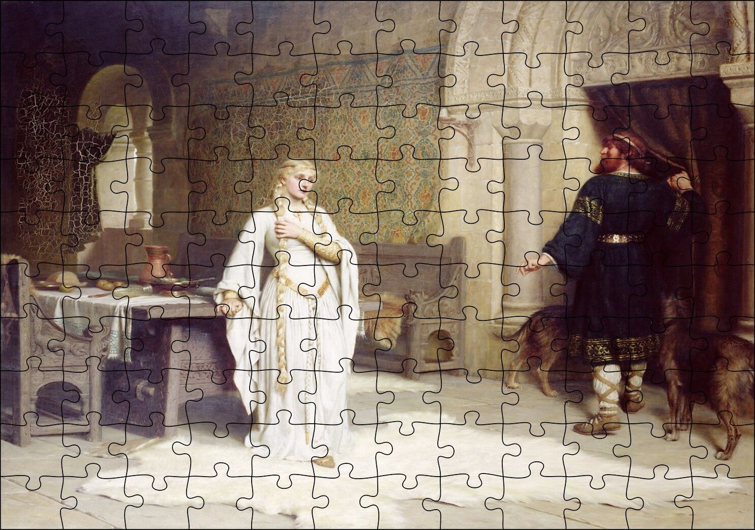 Beyaz Kıyafetli Lady Godiva Puzzle Yapboz MDF Ahşap 120 Parça 24 cm X 34 cm