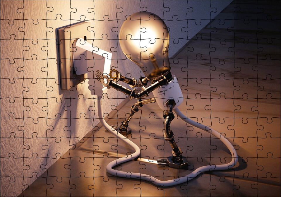 Kendi Fişini Takan Ampul Adam Puzzle Yapboz MDF Ahşap