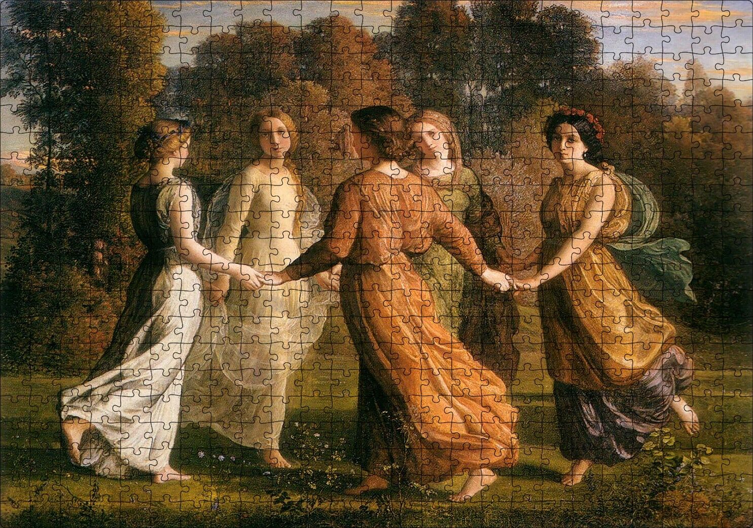 Louis Janmot Bahçede Çember Halindeki Genç Kızlar Puzzle Yapboz MDF Ahşap 500 Parça 49 cm X 68 cm