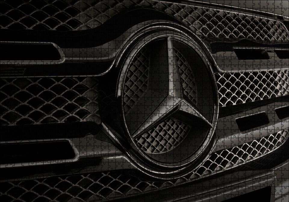 Mercedes Benz Logo Karanlık Mod Puzzle Yapboz MDF Ahşap 1000 Parça 49 cm X 68 cm
