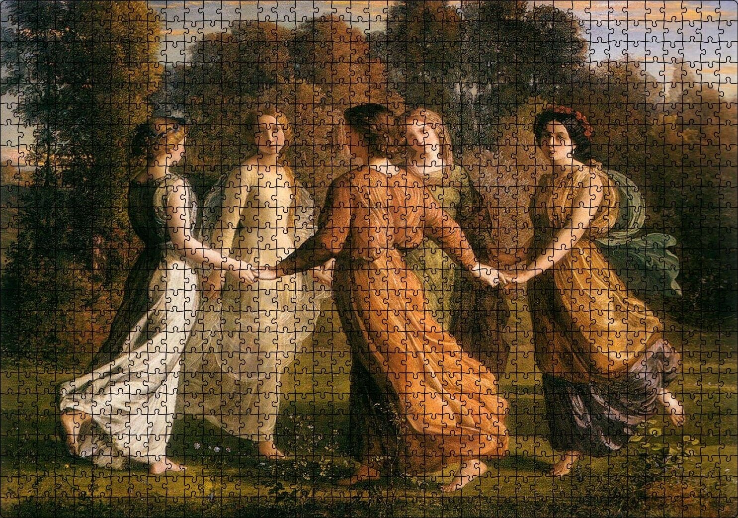 Louis Janmot Bahçede Çember Halindeki Genç Kızlar Puzzle Yapboz MDF Ahşap 1000 Parça 49 cm X 68 cm