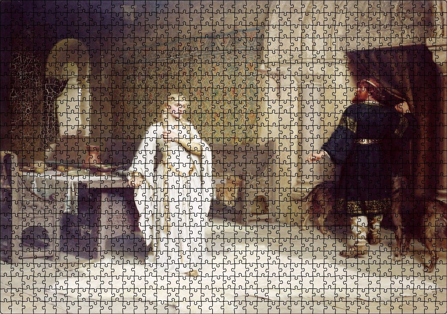 Beyaz Kıyafetli Lady Godiva Puzzle Yapboz MDF Ahşap 1000 Parça 49 cm X 68 cm
