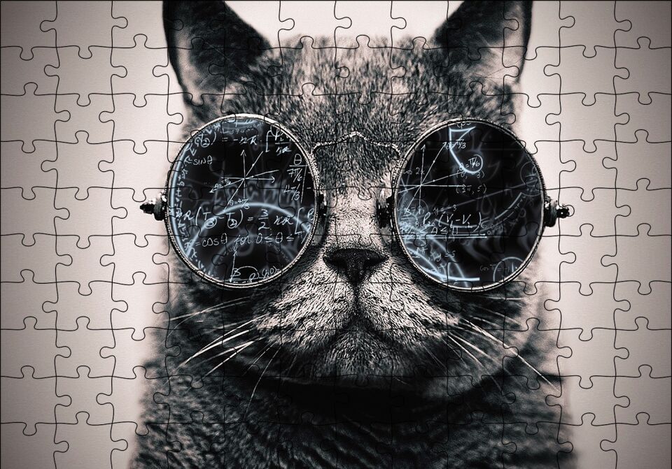 Matematik İşlemli Gözlüklü Kedi Puzzle Yapboz MDF Ahşap 120 Parça 24 cm X 34 cm