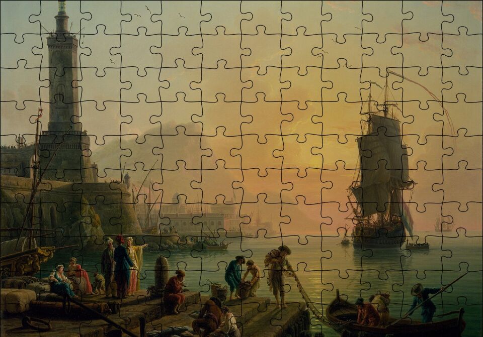 Akdeniz Limanında Huzur Yağlı Boya Puzzle Yapboz MDF Ahşap 120 Parça 24 cm X 34 cm