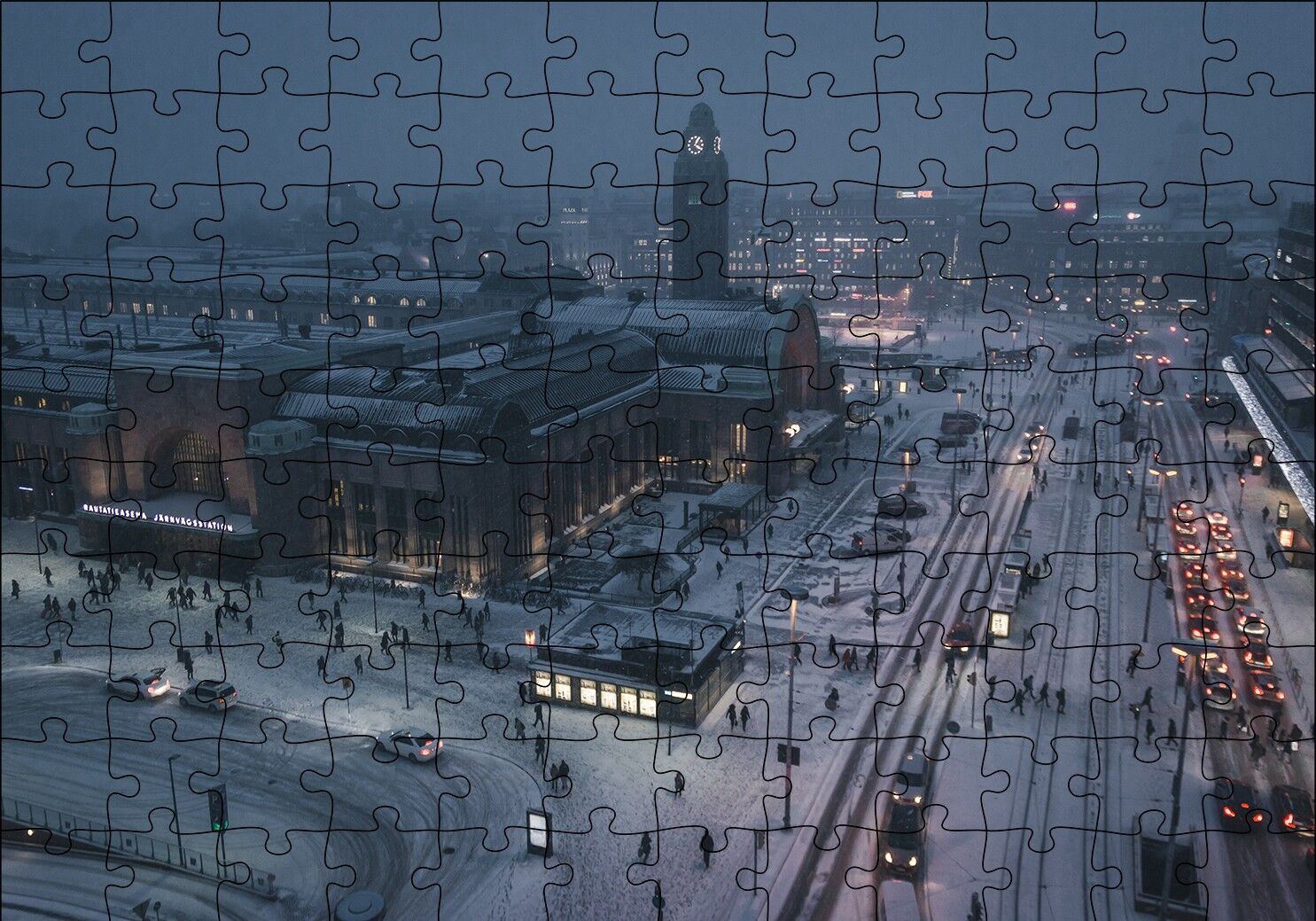 Karla Kaplı Caddeler ve Tren İstasyonu Puzzle Yapboz MDF Ahşap 120 Parça 24 cm X 34 cm
