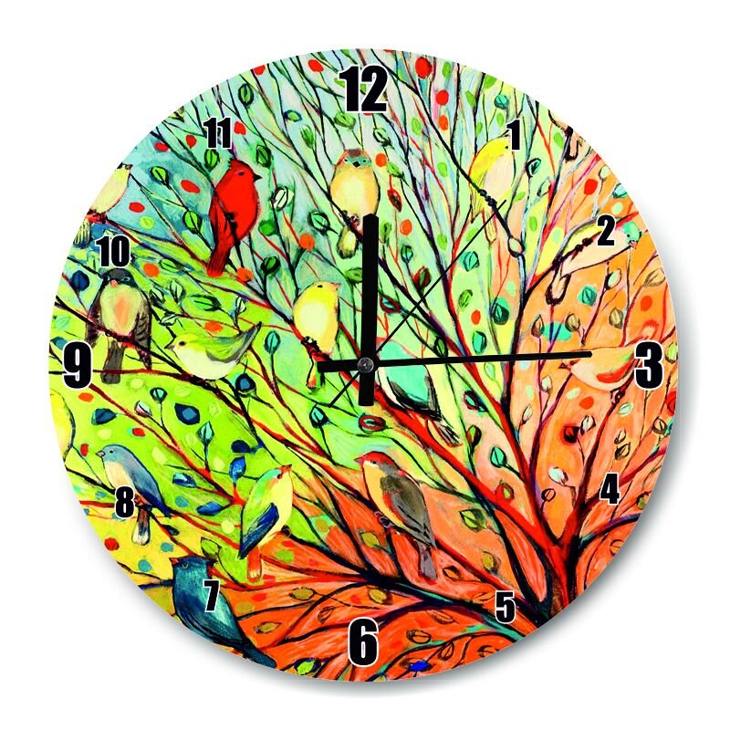 Ağaçta Rengarenk 27 Kuş  Mdf Ahşap Duvar Saati 30 cm Çap