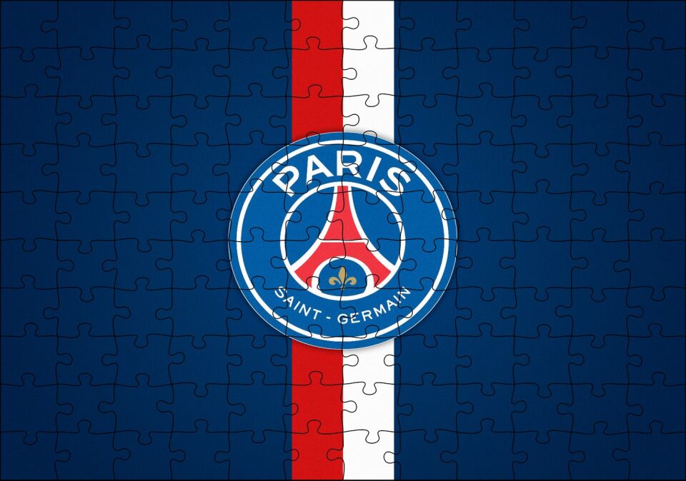 PSG Logosu Mavi Zemin Kırmızı Beyaz Kuşaklı Puzzle Yapboz MDF Ahşap
