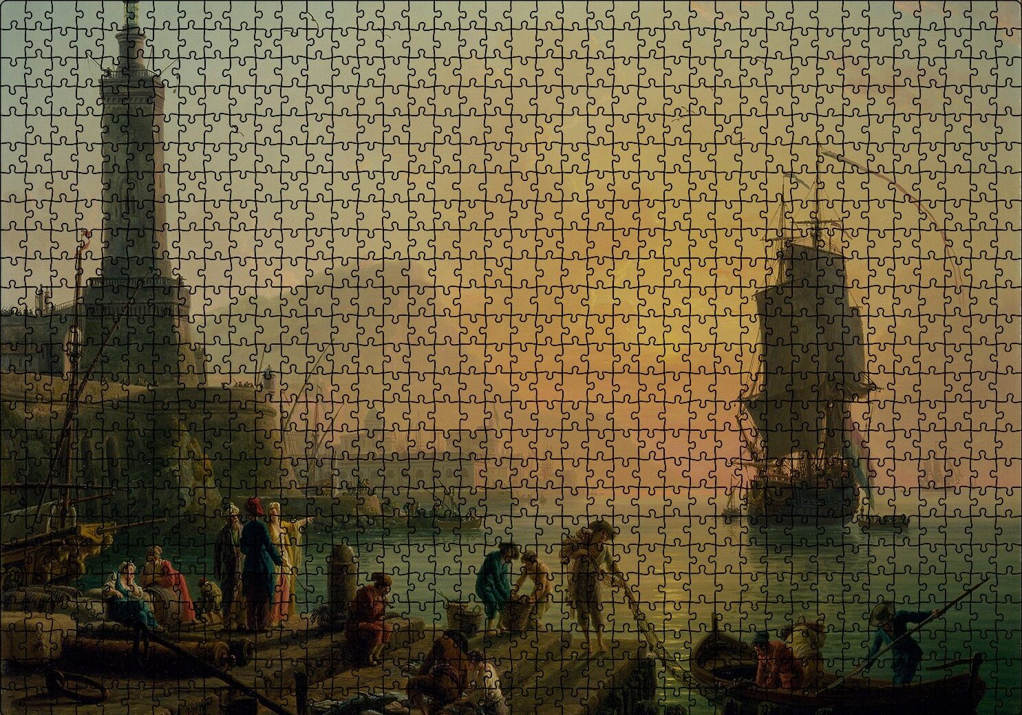 Akdeniz Limanında Huzur Yağlı Boya Puzzle Yapboz MDF Ahşap 1000 Parça 49 cm X 68 cm