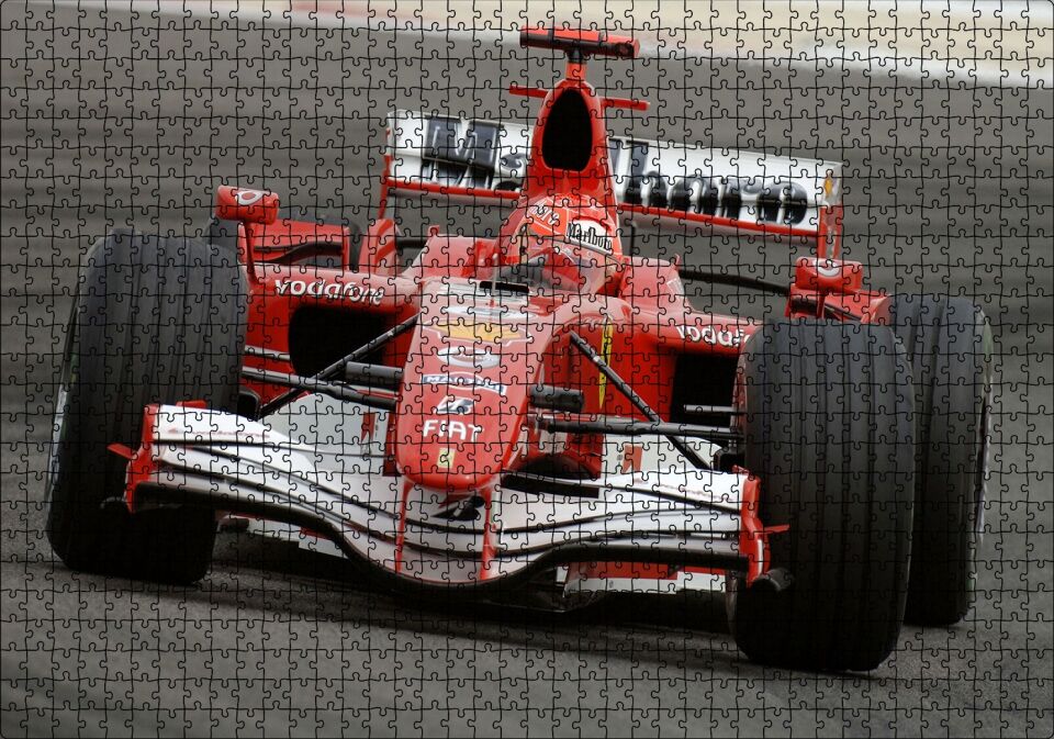 Kırmızı Ferrari F1 Formula Yarışı Puzzle Yapboz MDF Ahşap 1000 Parça 49 cm X 68 cm