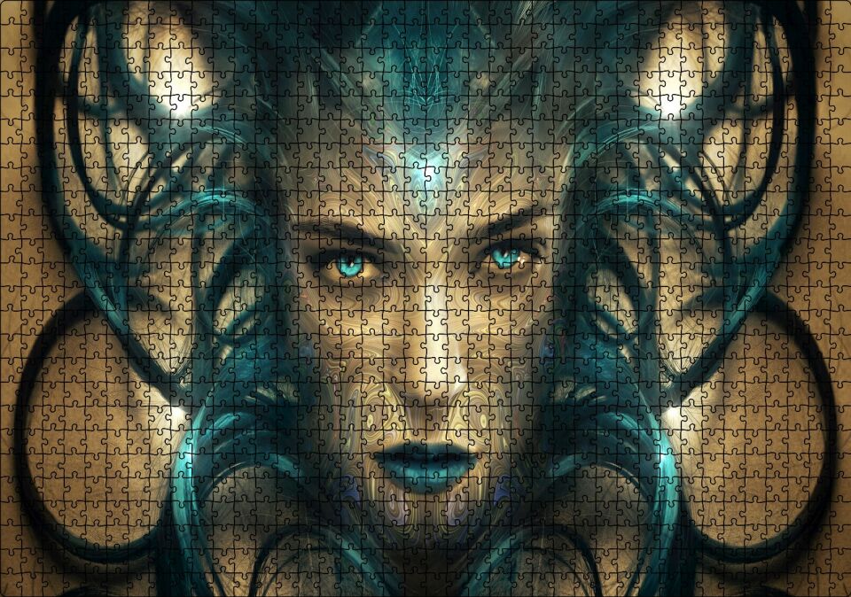 Sürrealistik Kadın Yüzü ve Siyah Saçları Puzzle Yapboz MDF Ahşap 1000 Parça 49 cm X 68 cm