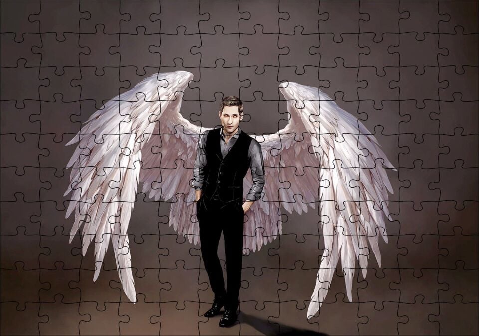Lucifer ve Ak Kanatları Dijital Çizim Puzzle Yapboz MDF Ahşap