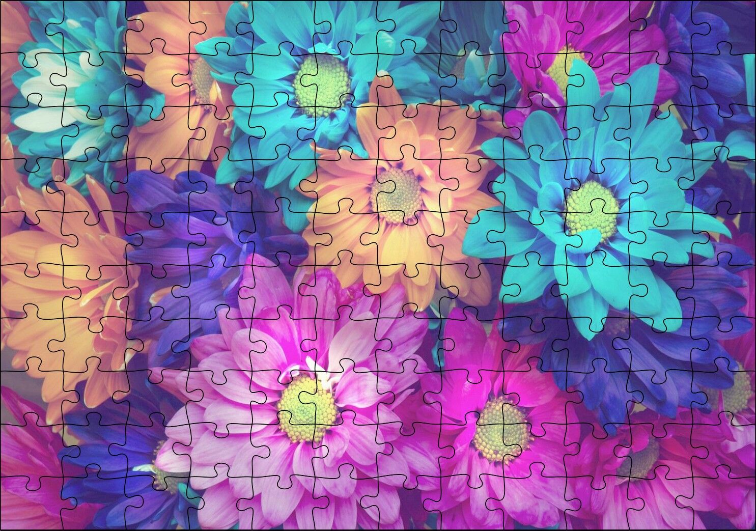 Rengarenk Taç Yapraklı Çiçekler Bir Arada Puzzle Yapboz MDF Ahşap