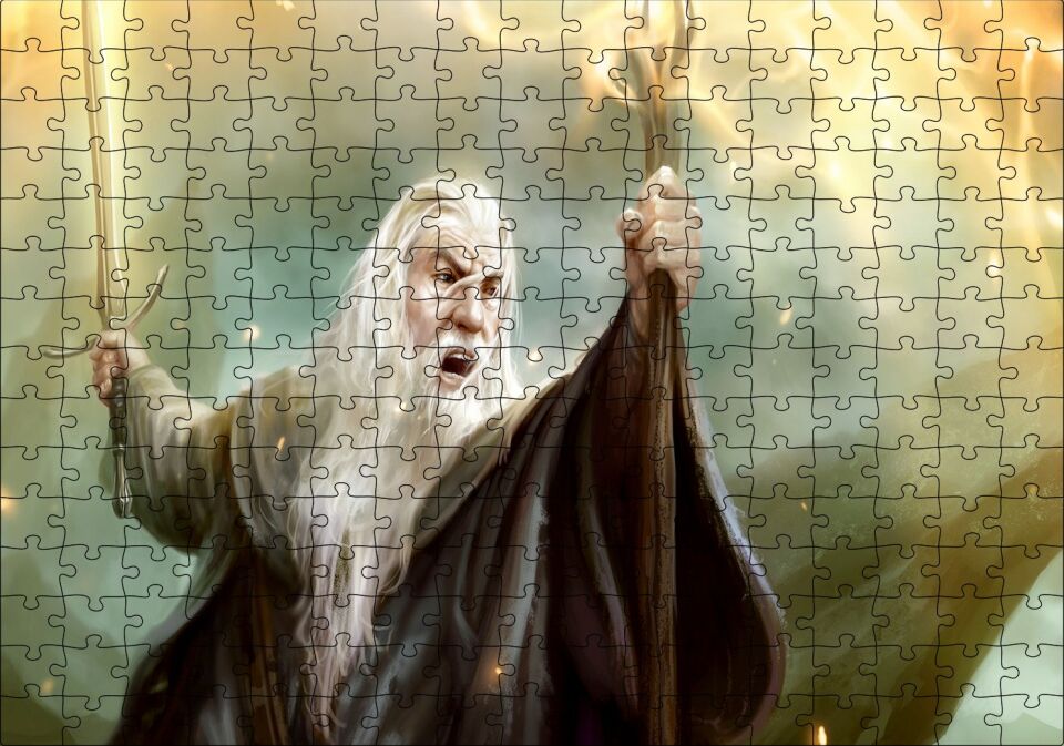 Ak Sakallı Gandalf Kılıcı ve Asası Puzzle Yapboz MDF Ahşap 255 Parça 34 cm X 49 cm