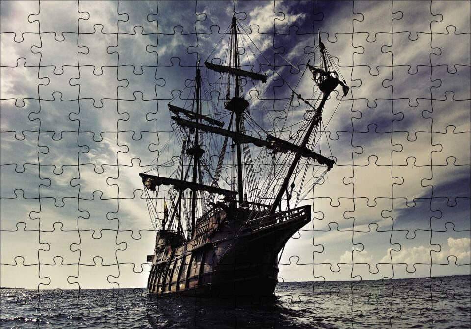 Açık Denizdeki Yelkenli Gemi Puzzle Yapboz MDF Ahşap