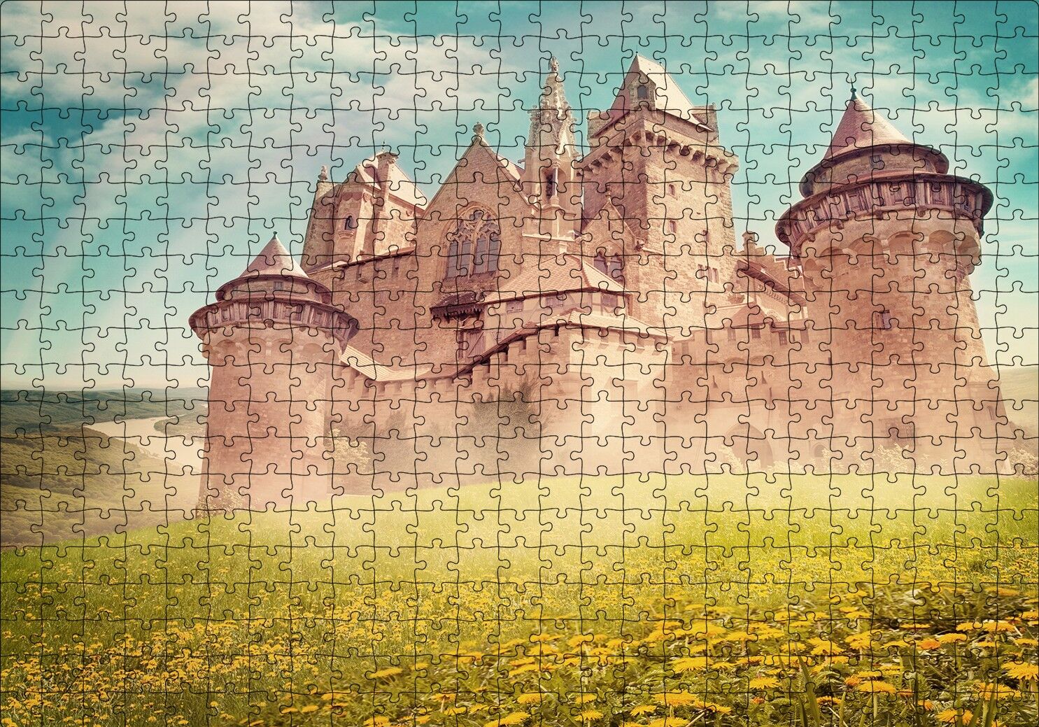 Masallar Ülkesi Kale ve Gökkuşağı Puzzle Yapboz MDF Ahşap 500 Parça 49 cm X 68 cm