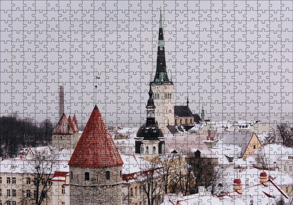 Karla Kaplı Çatılar Puzzle Yapboz MDF Ahşap 500 Parça 49 cm X 68 cm