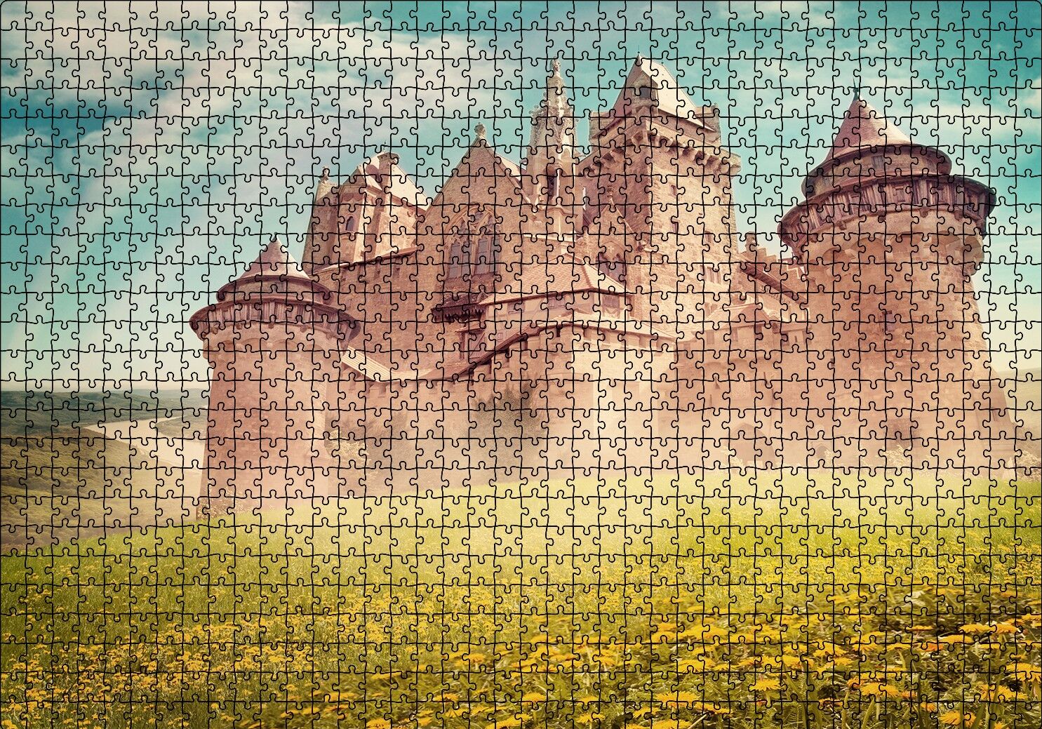 Masallar Ülkesi Kale ve Gökkuşağı Puzzle Yapboz MDF Ahşap 1000 Parça 49 cm X 68 cm