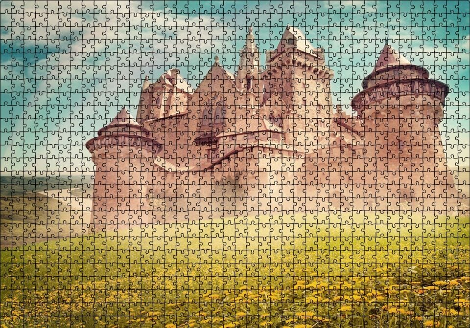 Masallar Ülkesi Kale ve Gökkuşağı Puzzle Yapboz MDF Ahşap 1000 Parça 49 cm X 68 cm