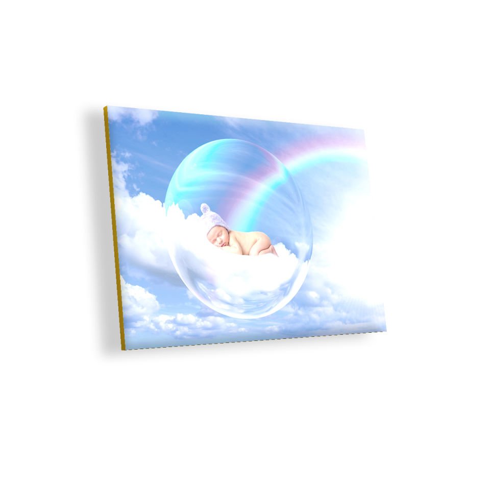 Bulutlarda Baloncuk İçindeki Bebek MDF Akşap Duvar Tablo 50x70 cm