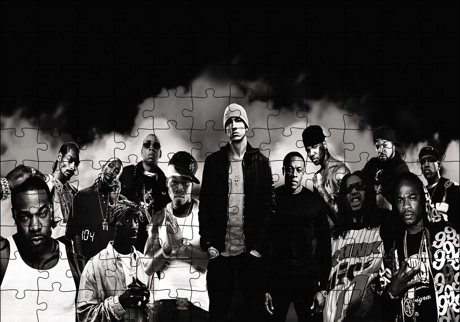 Amerikalı Rap Şarkıcıları Monochrome Puzzle Yapboz MDF Ahşap 120 Parça 24 cm X 34 cm